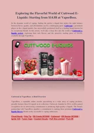 Exploring the Flavorful World of Cuttwood E-Liquids: Starting from $14.88