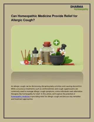 Can Homeopathic Medicine Provide Relief for Allergic Cough?