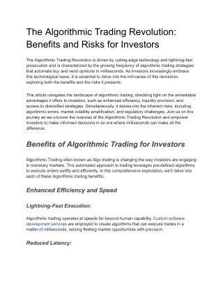 The Algorithmic Trading Revolution_ Benefits and Risks for Investors