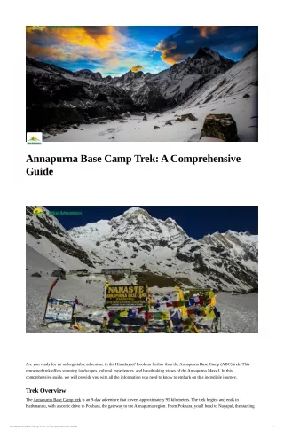 Annapurna Base Camp Trek A Comprehensive Guide