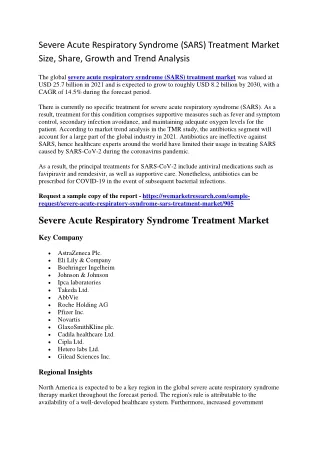 Severe Acute Respiratory Syndrome (SARS) Treatment Market Size, Share, Growth an