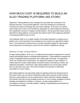 How much cost is required to build an Algo Trading Platform Like eToro.