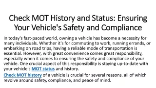 Check MOT History and Status Ensuring Your Vehicle's Safety and Compliance