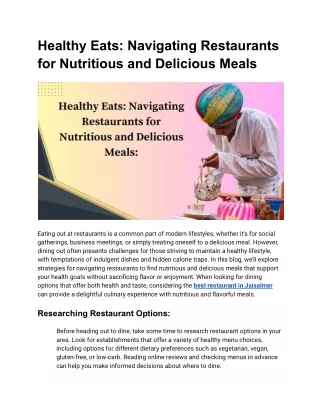 Healthy Eats: Navigating Restaurants for Nutritious and Delicious Meals