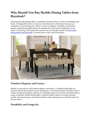 Why Should You Buy Marble Dining Tables from Royaloak