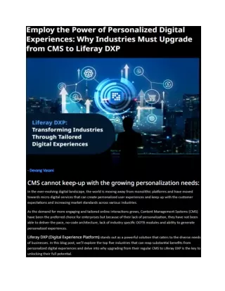 Employ the Power of Personalized Digital Experiences- Why Industries Must Upgrade from CMS to Liferay DXP