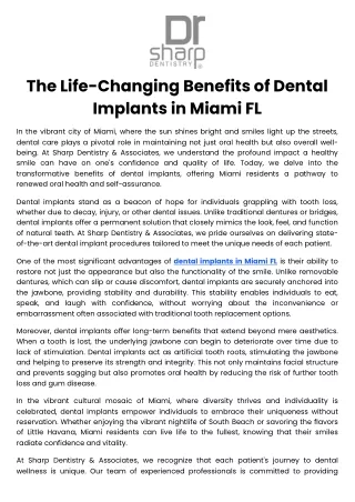 The Life Changing Benefits of Dental Implants in Miami FL