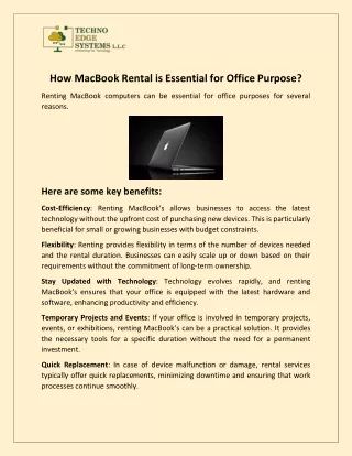 How MacBook Rental is Essential for Office Purpose?