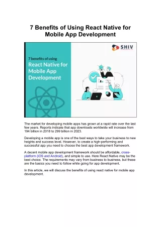 7 Benefits of Choosing React Native for Mobile Apps