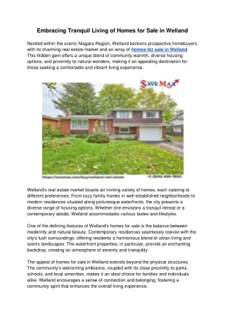 Embracing Tranquil Living of Homes for Sale in Welland