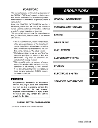 2005 Suzuki LT-Z250K5 Quadsport Service Repair Manual