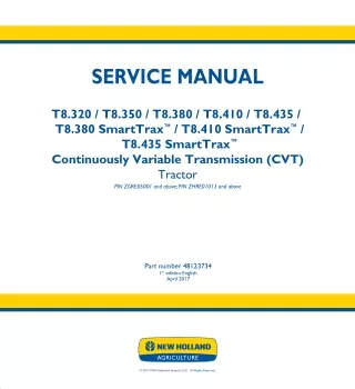 New Holland T8.380 SmartTrax™ CVT TIER 2 Tractor Service Repair Manual [ZGRE05001- ]