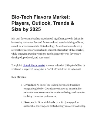 Bio-Tech Flavors Market Latest Trends and Growth Factors