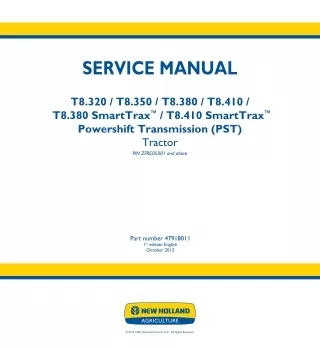 New Holland T8.380 SmartTrax™ PST TIER 2 Tractor Service Repair Manual [ZFRE05001 - ]