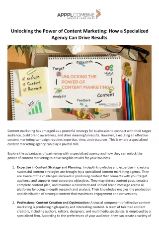 Unlocking the Power of Content Marketing How a Specialized Agency Can Drive Results