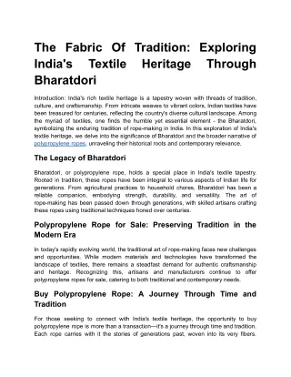 The Fabric Of Tradition: Exploring India's Textile Heritage Through Bharatdori