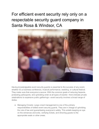 For efficient event security rely only on a respectable security guard company in Santa Rosa & Windsor, CA