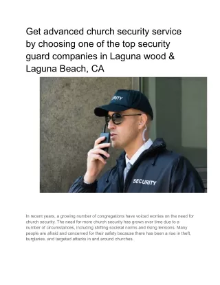Get advanced church security service by choosing one of the top security guard companies in Laguna wood & Laguna Beach,
