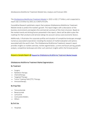 Glioblastoma Multiforme Treatment Market Size, Analysis and Forecast 2031