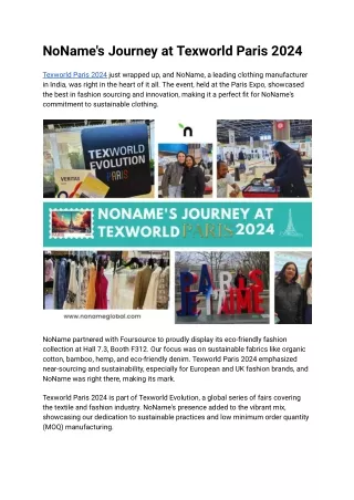 NoName's Journey at Texworld Paris 2024