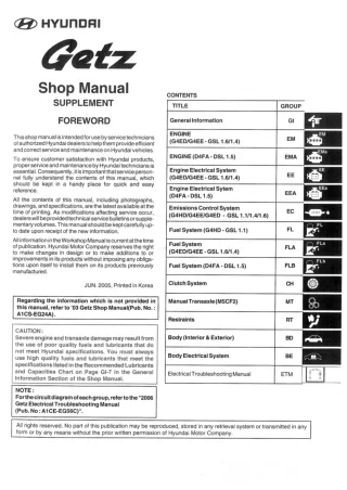 2006 Hyundai Getz Click Service Repair Manual