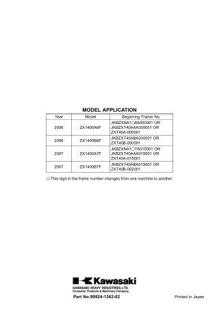 2006 Kawasaki ZX1400A6F Service Repair Manual