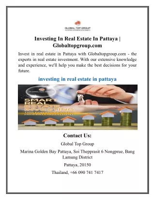 Investing In Real Estate In Pattaya | Globaltopgroup.com