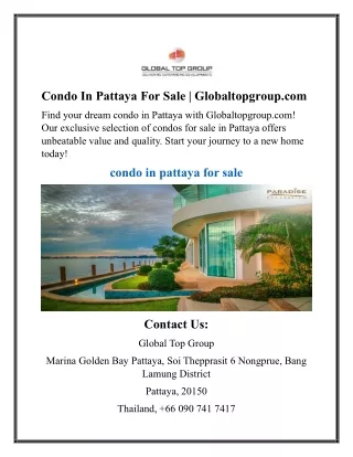 Condo In Pattaya For Sale  Globaltopgroup