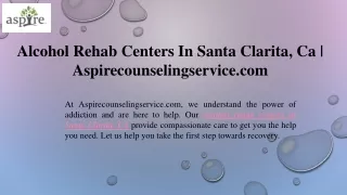 Alcohol Rehab Centers In Santa Clarita, Ca  Aspirecounselingservice.com