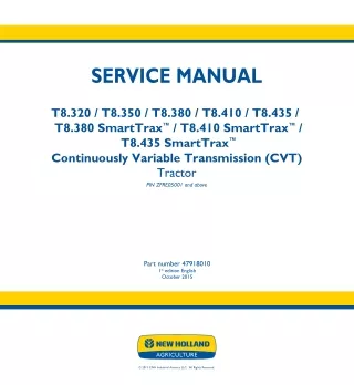 New Holland T8.435 SmartTrax™ CVT TIER 2 Tractor Service Repair Manual [ZFRE05001 - ]