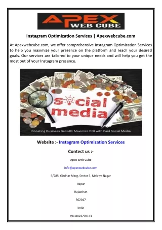 Instagram Optimization Services  Apexwebcube.com