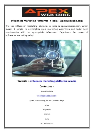 Influencer Marketing Platforms In India  Apexwebcube.com