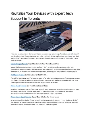 Revitalize Your Devices with Expert Tech Support in Toronto