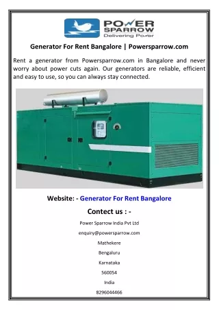 Generator For Rent Bangalore  Powersparrow.com