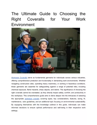 The Ultimate Guide to Choosing the Right Coveralls for Your Work Environment