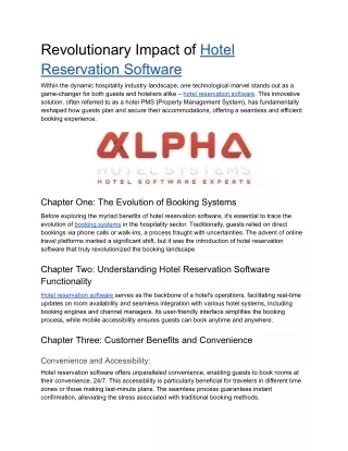 Revolutionary Impact of Hotel Reservation Software