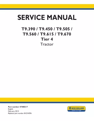 New Holland T9.505 Tier 4 Tractor Service Repair Manual [ZDF200001 - ]