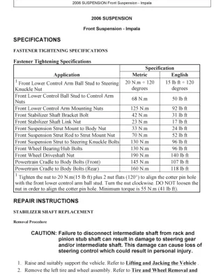 2007 Chevrolet Impala Service Repair Manual