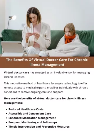 The Benefits Of Virtual Doctor Care For Chronic Illness Management