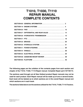 New Holland T1010 Tractor Service Repair Manual