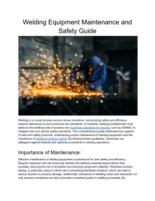 Welding Equipment Maintenance and Safety Guide