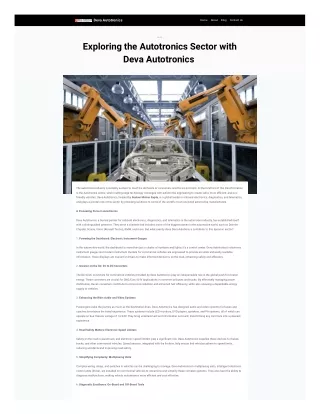 Exploring the Autotronics Sector with Deva Autotronics