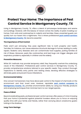 Protect Your Home The Importance of Pest Control Service in Montgomery County, TX