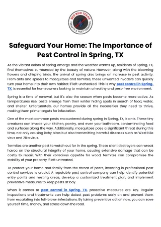 Safeguard Your Home The Importance of Pest Control in Spring, TX