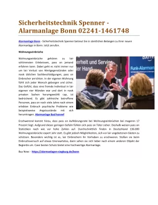 Sicherheitstechnik Spenner - Alarmanlage Bonn 02241-1461748