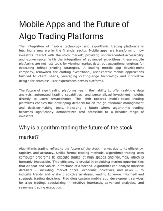 Mobile Apps and the Future of Algo Trading Platforms