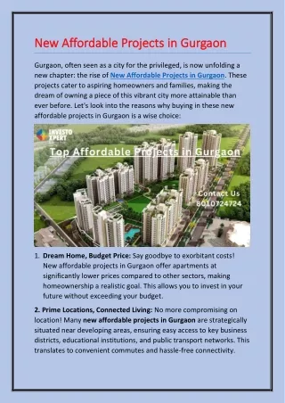 New Affordable Projects In Gurgaon