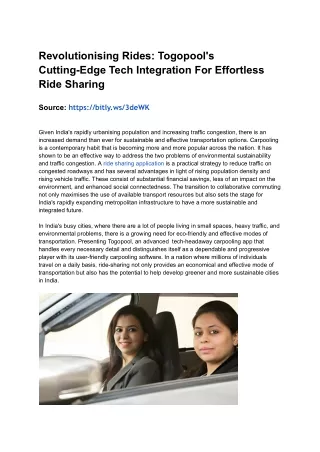 Revolutionising Rides_ Togopool's Cutting-Edge Tech Integration For Effortless Ride Sharing