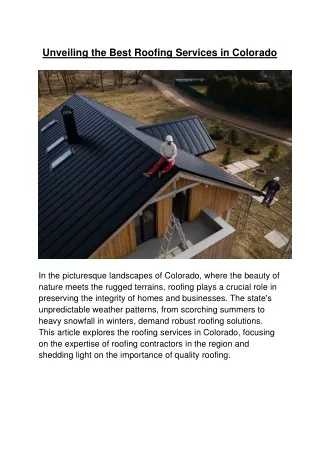 Unveiling the Best Roofing Services in Colorado