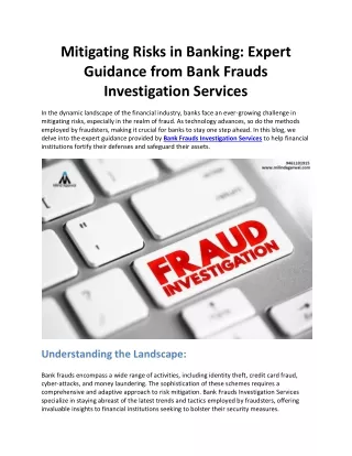 Mitigating Risks in Banking: Expert Guidance from Bank Frauds Investigation Serv